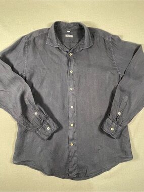 Puro Lino Mens 100% Linen Flax Button Up Shirt Charcoal Grey Size XL